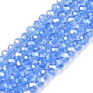 Electroplate Glass Beads Strands, Pearl Luster Plated, Faceted, Rondelle, Royal Blue, 3.5~3.8x3mm, Hole: 0.4mm, about 113~115pcs/strand, 32.5~33cm(EGLA-A044-T3mm-A14)