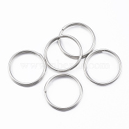 304 Stainless Steel Keychain Clasp Findings, Split Key Rings, Stainless Steel Color, 25x3mm, wire gauge: 1.5mm(J0RBB011)