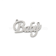Biforate Titanium steel Pendants, Word Baby Shapes, Stainless Steel Color, 16.5x28x1mm, Hole: 1.4mm(STAS-CJC0010-01P)
