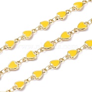 Handmade Alloy Enamel Heart Link Chains, with Spool, Soldered, Long-Lasting Plated, Lead Free & Cadmium Free, Golden, Gold, 10x6x1.6mm, about 16.4 Feet(5m)/roll(ENAM-F138-02E-02-RS)