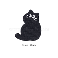 Computerized Embroidery Cloth Self Adhesive Patches, Stick On Patch, Costume Accessories, Appliques, Cat Shape, Black, 33x40mm(PW-WG92138-08)