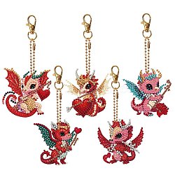 Dragon Diamond Painting Pendant Decoration Kits, Including Acrylic Board, Pendant Decoration Clasp, Bead Chain, Rhinestones Bag, Diamond Sticky Pen, Tray Plate and Glue Clay, Dark Red, 70x50mm(PW-WG83859-01)