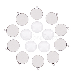 DIY Pendant Making,304 Stainless Steel Pendants, Cabochon Settings and Transparent Glass Cabochons, Flat Round, Stainless Steel Color, Tray: 25mm, 30.5x26x1.5mm, Hole: 3mm, 24.5~25x6~7mm(DIY-X0098-55P)