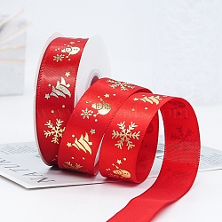 22M Flat Christmas Snowman Printed Polyester Satin Ribbons, Hot Stamping Ribbons, Red, 1 inch(25mm), about 24.06 Yards(22m)/Roll(XMAS-PW0001-183P)