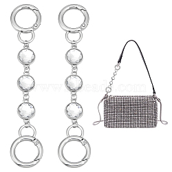 Flat Round Faceted Glass & Alloy Link Purse Strap Extenders, with Spring Gate Ring, Platinum, 12.7cm, 2pcs/set(HJEW-AB00197)