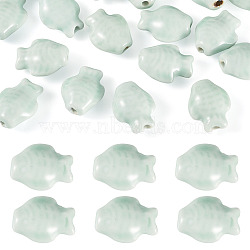 Handmade Porcelain Beads, Fish, Aqua, 15x19.5x9mm, Hole: 2mm(PORC-TADJ0002-01)