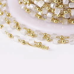 3.28 Feet Handmade Glass Beaded Chains, Soldered, with Brass Findings, Long-Lasting Plated, Real Gold Plated, Cube, Gainsboro, 2.3~2.8x2.3~2.8x2.3~2.8, 2mm(X-CHC-F008-A05)