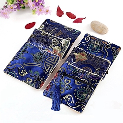 Square Chinese Style Brocade Zipper Bags with Tassel, for Bracelet, Necklace, Random Pattern, Dark Blue, 11.5x11.5cm(PW-WG45645-09)