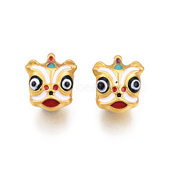 Rack Plating Alloy Enamel European Beads, Large Hole Beads, Cadmium Free & Lead Free, Golden, Fish Head, Dark Red, 11x10x8mm, Hole: 4.5mm(MPDL-N039-203)