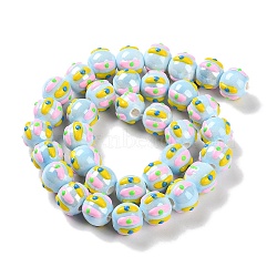 Handmade Porcelain Beads Strands, Hand Drawn Beads, with Enamel, Round, Light Blue, 10~11x9mm, Hole: 1.5mm, about 35pcs/strand, 12.80 inch(32.5cm)(PORC-L078-01H)