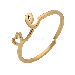 304 Stainless Steel Cuff Rings for Women, Heart with LetterA~Z, Real 18K Gold Plated, Letter E, 5mm, inner diameter: adjustable.(RJEW-D285-01G-E)