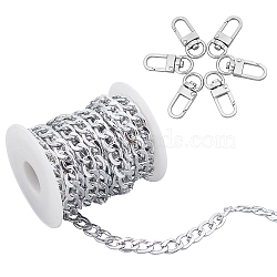 CHGCRAFT DIY Chain Necklaces Making Kits, Including 1 Roll Aluminium Curb Chains and 12Pcs Zinc Alloy Swivel Clasps, Silver, 13x9x2.5mm(DIY-CA0002-38)