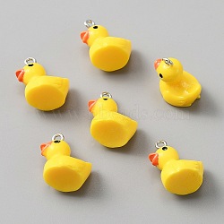 Opaque Resin Pendants, Duck Charm, with Platinum Tone Iron Findings, Yellow, 18x12x16mm, Hole: 2mm(RESI-WH0029-12P-01)