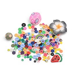 Handmade Polymer Clay Findings, Mixed Shapes, Mixed Color, 5~40x5~40x0.1~10mm, Hole: 0.5~2mm(FIND-Q083-04)