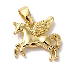 Brass Pendants, Unicorn, Real 18K Gold Plated, 13x13x2mm, Hole: 4x2.5mm(KK-S391-10G)