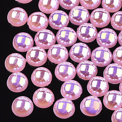 ABS Plastic Imitation Pearl Cabochons, AB Color Plated, Half Round, Hot Pink, 6x3mm, 5000pcs/bag(OACR-S025-6mm-11)
