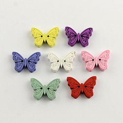 2-Hole Dyed Wooden Buttons, Butterfly, Mixed Color, 18x24x3.5mm, Hole: 2mm(X-BUTT-R031-212)