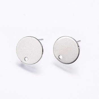 Flat Plate 201 Stainless Steel Stud Earring Findings, with 304 Stainless Steel Pin, Flat Round, Golden, 12x1mm, Hole: 1.5mm, Pin: 0.8mm
