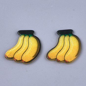 Plastic Cabochons, with Glitter Powder, Banana, Gold, 22x17x2mm