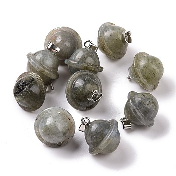 Natural Labradorite Pendants, Planet Charms, with Platinum Plated Alloy Snap on Bails, 19.5~21.5x18~18.5mm, Hole: 5.5x3.3mm