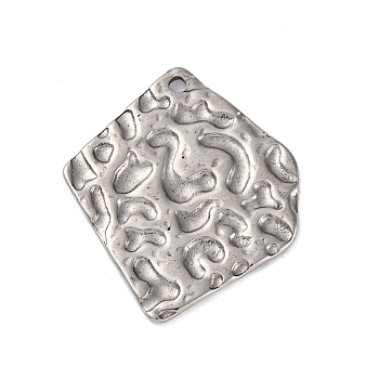 304 Stainless Steel Pendants, Textured, Polygon Charm, Antique Silver, 32x27x1~2mm, Hole: 1.8mm