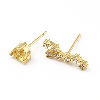 Cubic Zirconia Constellation Asymmetrical Earrings, Real 18K Gold Plated Brass Stud Earrings, Cadmium Free & Lead Free, Taurus, 6x16mm, 6x6mm, Pin: 0.7mm