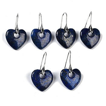 Natural Lapis Lazuli Dangle Earrings, with Rack Plating Brass Earring Hooks, Cadmium Free & Lead Free, Heart, 40x23mm