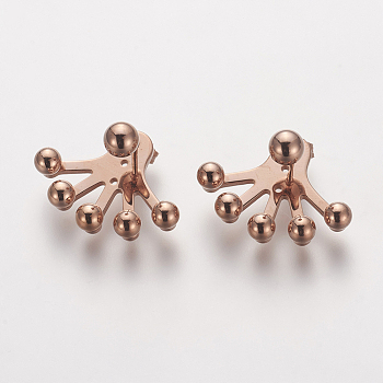 304 Stainless Steel Stud Earrings, Hypoallergenic Earrings, Rose Gold, 17x22mm, Pin: 0.8mm