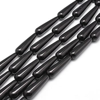 Natural Black Onyx Beads Strands, Grade A, Dyed & Heated, Teardrop, 30x10mm, Hole: 1.2mm, about 13pcs/strand, 15.16 inch~15.35 inch
