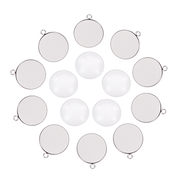 DIY Pendant Making,304 Stainless Steel Pendants, Cabochon Settings and Transparent Glass Cabochons, Flat Round, Stainless Steel Color, Tray: 25mm, 30.5x26x1.5mm, Hole: 3mm, 24.5~25x6~7mm