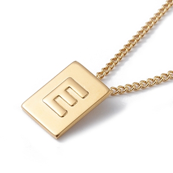 Titanium Steel Initial Letter Rectangle Pendant Necklace for Men Women, Golden, Letter.E, 18.11~18.5 inch(46~47cm)