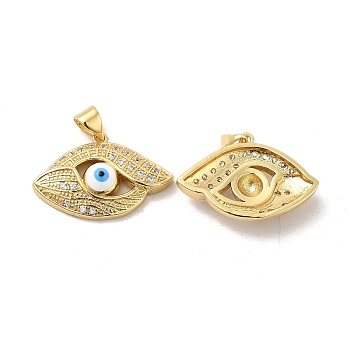 Brass Micro Pave Cubic Zirconia Pendants, with Enamel, Evil Eye Charm, Golden, Clear, 16.5x24.5x5.5mm, Hole: 5x3mm