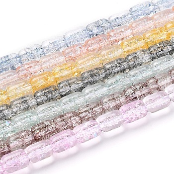Transparent K9 Crackle Glass Beads Strands, Column, Mixed Color, 11x8mm, Hole: 1.6mm, about 36pcs/strand, 15.16 inch(38.5cm)