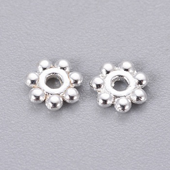 Tibetan Style Alloy Daisy Spacer Beads, Cadmium Free & Nickel Free & Lead Free, Silver, 4x1.5mm, Hole: 1mm, about 19000pcs/1000g