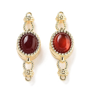 Brass Magnetic Clasps, with Natural Carnelian, Oval, Red, Real 18K Gold Plated, 37x12x9mm, Hole: 1.3mm