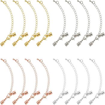 Brass Chain Extender, with Cord Ends and Lobster Claw Clasps, Mixed Color, about 33mm long, Cord End: 9x5mm, hole: 4mm,  4 colors, 10sets/color, 40sets/box