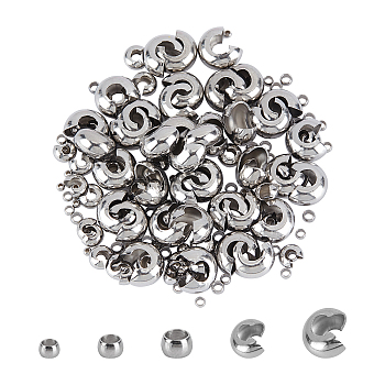 304 Stainless Steel Crimp Beads Covers, Stainless Steel Color, 2~10.5x2~9x1.5~6mm, 200pcs/box