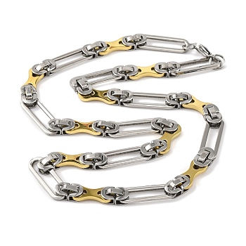 201 Stainless Steel Long Oval Links Chain Necklace, with 304 Stainless Steel Clasps, Golden & Stainless Steel Color, 24.06 inch(61.1cm), link: 22x8.5x2.5mm and 30.5x9.5x2mm