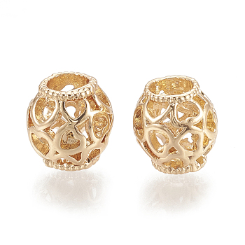 Alloy European Beads, Hollow, Large Hole Beads, Rondelle with Heart, Golden, 11x11mm, Hole: 5mm