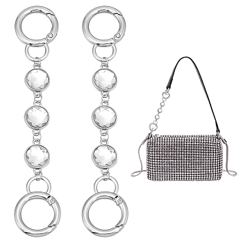 Flat Round Faceted Glass & Alloy Link Purse Strap Extenders, with Spring Gate Ring, Platinum, 12.7cm, 2pcs/set