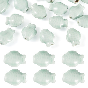 Handmade Porcelain Beads, Fish, Aqua, 15x19.5x9mm, Hole: 2mm