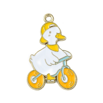 Light Gold Tone Alloy Enamel Pendants, Riding Duck Charms, Gold, 34x21x1.3mm, Hole: 2mm