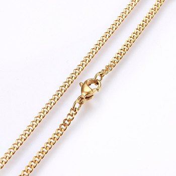 304 Stainless Steel Curb Chain Necklaces, with Lobster Claw Clasps, Golden, 19.69 inch(50cm), 2x0.6mm