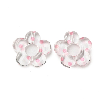 Transparent Printed Acrylic Beads, Flower, Hot Pink, 19x20x4mm, Hole: 1.6mm