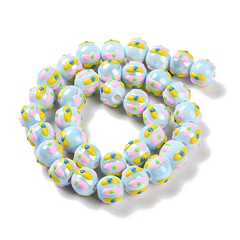 Handmade Porcelain Beads Strands, with Enamel, Round, Light Blue, 10~11x9mm, Hole: 1.5mm, about 35pcs/strand, 12.80 inch(32.5cm)