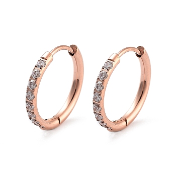 Ion Plating(IP) 316 Surgical Stainless Steel Pave Clear Cubic Zirconia Hoop Earrings Women, Rose Gold, 16x2mm