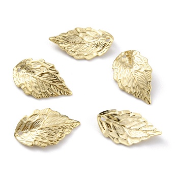 Brass Pendants, Leaf, Real 24K Gold Plated, 17.5x10x2.5mm, Hole: 1mm