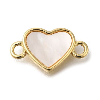 Brass Pave Shell Heart Connector Charms, Real 16K Gold Plated, 9.5x17x2.5mm, Hole: 1.8mm and 2mm