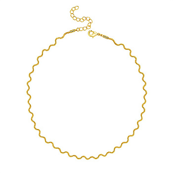 Brass Twist Wave Link Chain Necklace for Women, Golden, 15.75 inch(40cm)