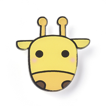 Acrylic Badges Brooch Pins, Cute Lapel Pin, for Clothing Bags Jackets Accessory DIY Crafts, Giraffe, Yellow, 46x44x8mm, Pin: 0.8mm